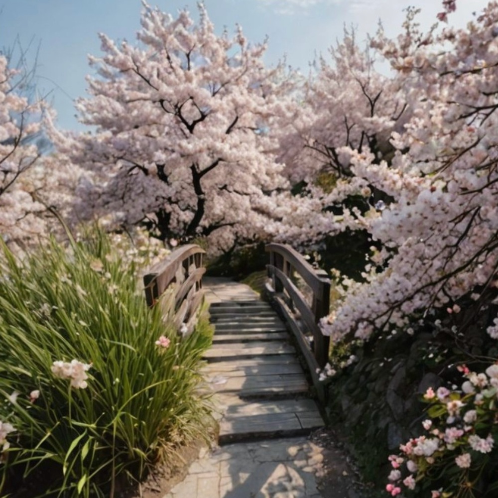 7.5 inch square  Cherry Blossom Pathway Paper Print Out